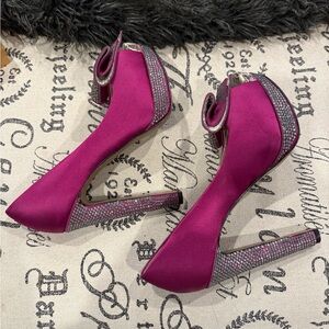 Vince Camuto Fuchsia Satin Heels with Rhinestone Accents